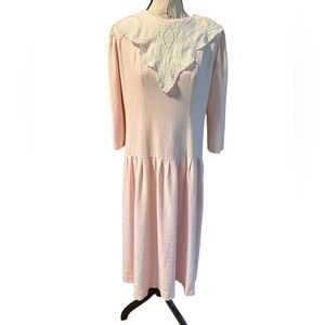 Vintage 80s Lanz Originals Modest Prairie Dress Sz 10 (M) Soft Pink Linen Blend